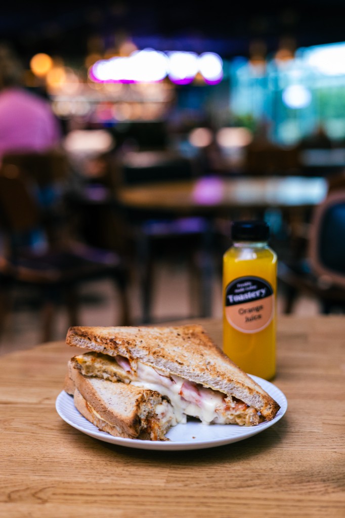 Toast sandwich and juice at Toastery